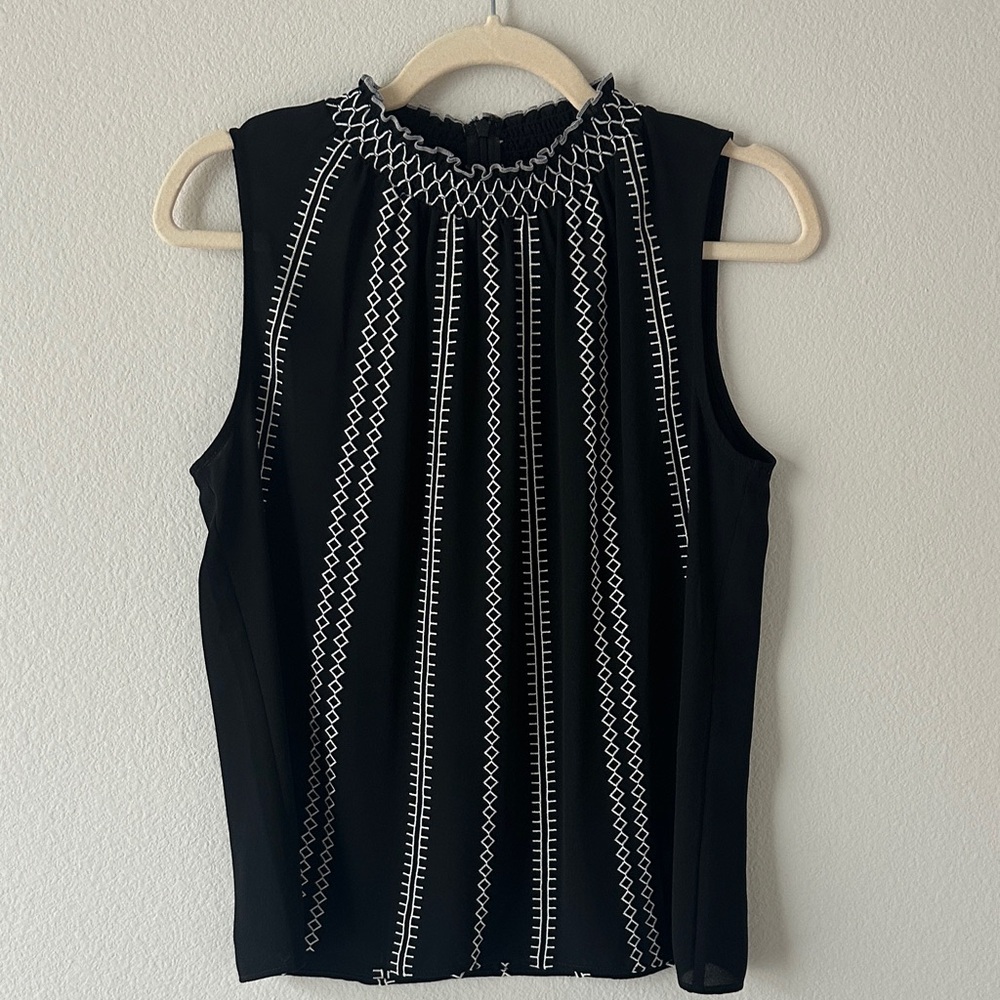 White House Black Market Black Top with White Patterns